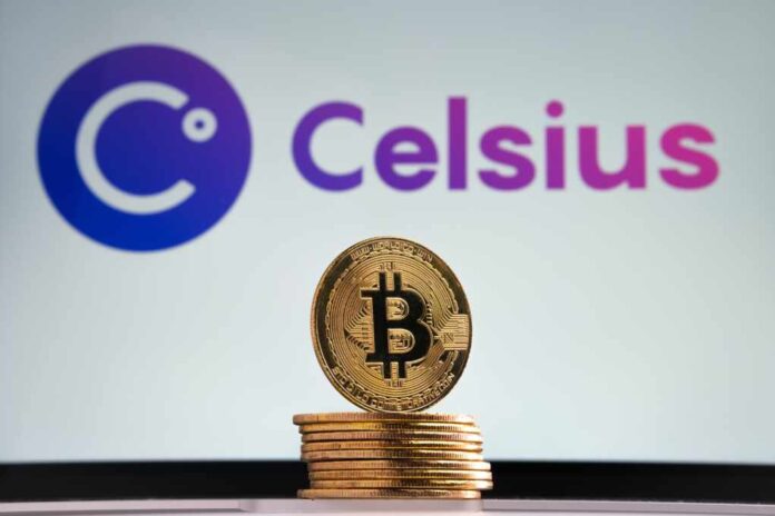 Bitcoin,Tokens,Seen,In,Front,And,Blurred,Celsius,Crypto,Company