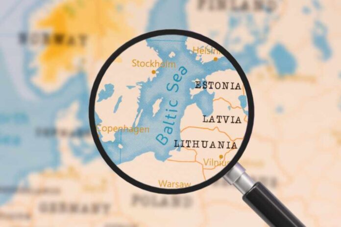A,Magnifying,Glass,On,Baltic,Sea,Of,The,World,Map