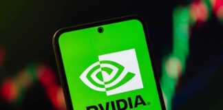 NVIDIA logo displayed on a smartphone screen with a green background