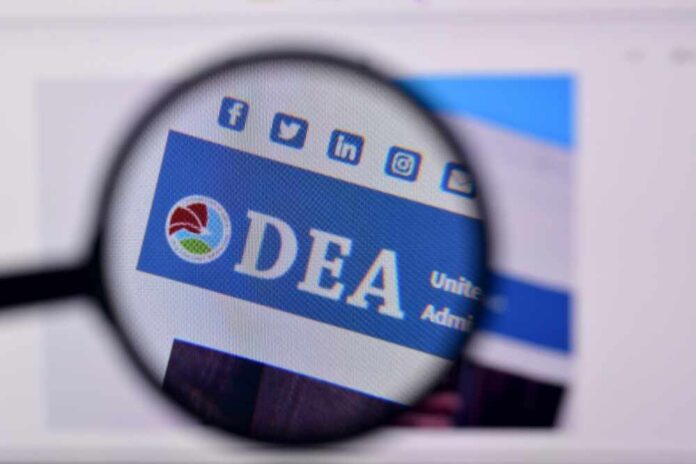 Magnified view of a website header featuring the acronym 'DEA' and social media icons