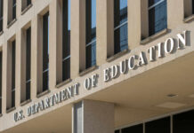 Exterior view of the U.S. Department of Education building with prominent signage