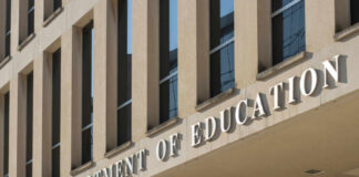 Exterior view of the U.S. Department of Education building with prominent signage