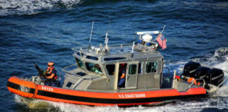 U.S. Coast Guard boat navigating through water