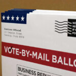 Vote-by-mail ballot with election details and postage information