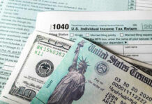 U.S. Individual Income Tax Return form with cash