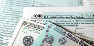 U.S. Individual Income Tax Return form with cash