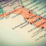 Map of Florida highlighting cities and geographical features