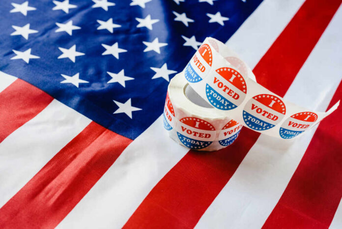 Stickers,To,Indicate,That,I,Have,Already,Fulfilled,The,Duty Voting stickers on an American flag background