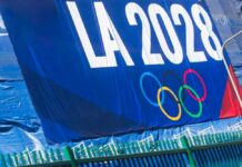 Large banner displaying LA 2028 Olympics logo