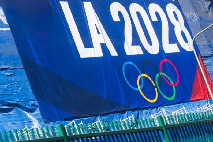 Large banner displaying LA 2028 Olympics logo