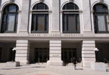STUNNING 115,000 Jobs Added — Expectations Crushed! Facade of the Bureau of Labor Statistics building with a person walking by