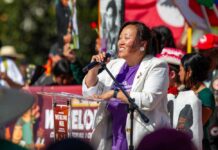 Allegiance SHOCKER: Sacramento Candidate Sparks Uproar Speaker at outdoor rally addressing crowd with microphone