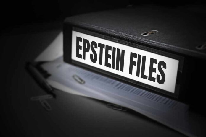19.11.2025,,United,States.,Epstein,Files,Close,Up,Editorial,Background,With A black binder labeled 'Epstein Files' with papers and a pen beside it