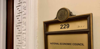 Door plaque for room 229 at the National Economic Council