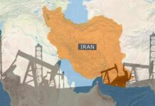 Legal Time Bomb Over Iran Waivers Map of Iran highlighting oil production areas with oil rigs in the foreground