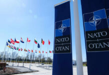 NATO Rift Erupts Over Trump Demands NATO flags displayed in front of the NATO headquarters under a clear blue sky
