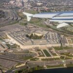 Pentagon building viewed from airplane window