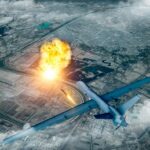 Payback Strike Rattles America’s Biggest Mideast Base military drone launching missile over cityscape