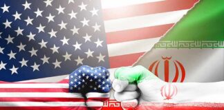 Trump Faces Calls For Stronger Iran Offensive US and Iran flag fists bumping against split flags