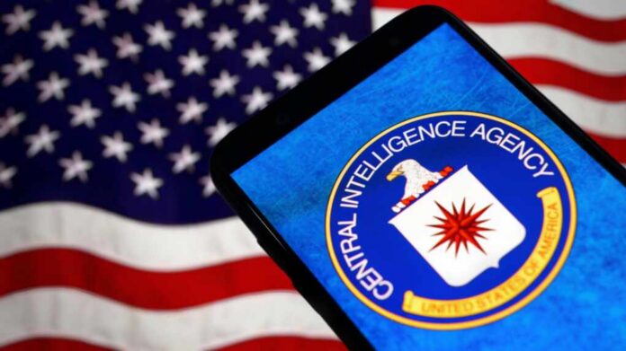 Jakarta,-,February,22,2024:,Central,Intelligence,Agency,(cia),Known,Informally CIA logo displayed on a smartphone with an American flag background