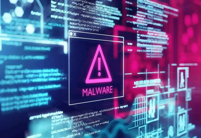 shutterstock_1378498490 malware warning on a digital screen