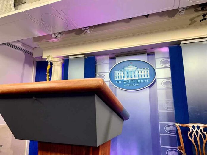 Podium in White House press briefing room