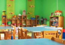 Parents Blindsided By Home Daycare Nightmare Preschool classroom with small tables and wooden chairs