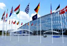 Deniable Attacks Could Test NATO Nerves Row of national flags outside a modern glass building