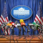 Press Ban Triggers 24/7 Trump Channel Press microphones at a White House briefing podium