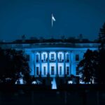 Drone Fortress Under The White House? The White House at night with blue lighting