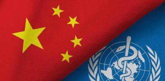 Chinese flag overlapping WHO flag