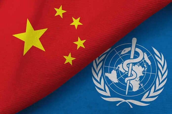 Chinese flag overlapping WHO flag