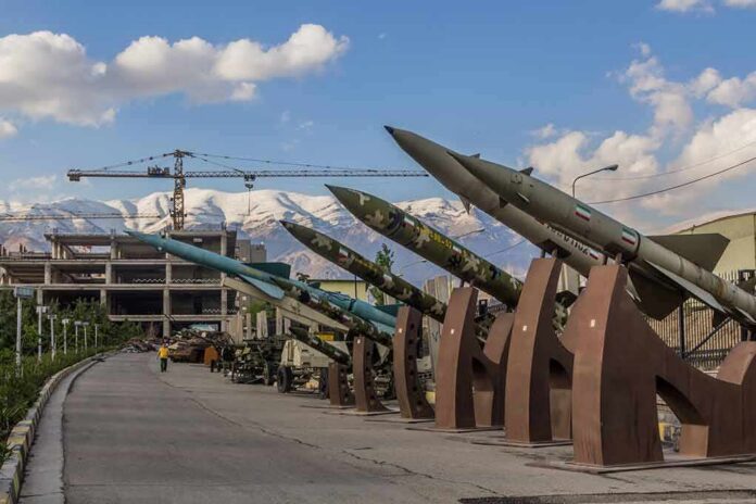 Row of missiles on display outdoors