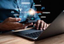 Unintended AI Hits Government Files Person using smartphone and laptop with AI hologram