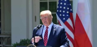 Diesel Tax Holiday Shocks Highways Donald Trump speaking at a podium with U.S. and Polish flags behind him