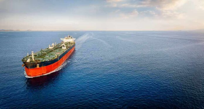 Oil tanker sailing on calm open sea